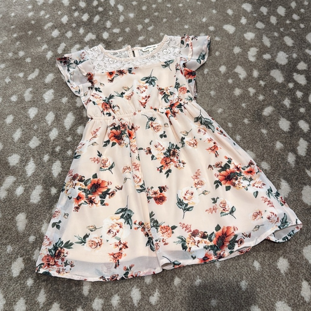 Monteau Cream and Pink Floral Kids Dress. Size 4 - Picture 2 of 6